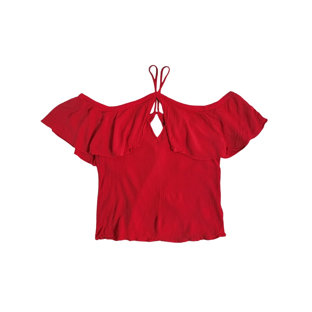 Express Red Cold Shoulder Halter Ruffle Blouse Top Small Romantic Cottagecore